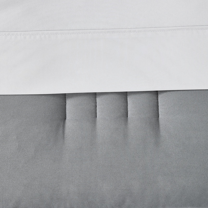 6 Piece Quilted Solid Stripe Comforter, Sheet Set And Mattress Protector Bedding Bundle, Twin XL, Gray/Silver
