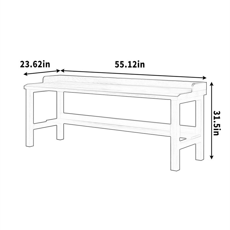 Bureau en pin massif à bords biseautés et pieds en H surélevés, H 31,5 po x l 55,12 po x P 23,62 po