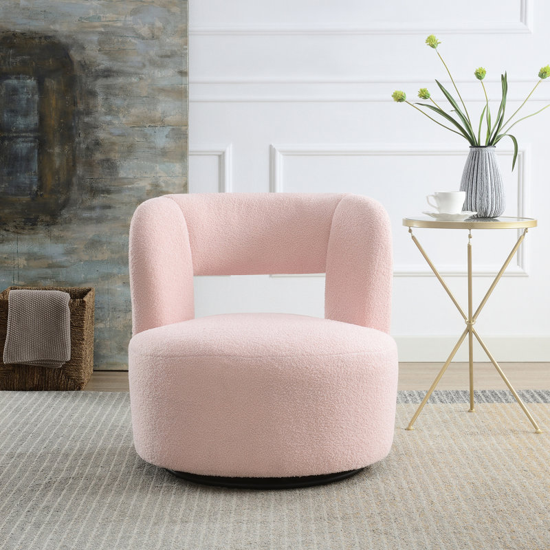 Chaise de salon pivotante à 360 ° avec accents de confort en tissu rose et intérieur
