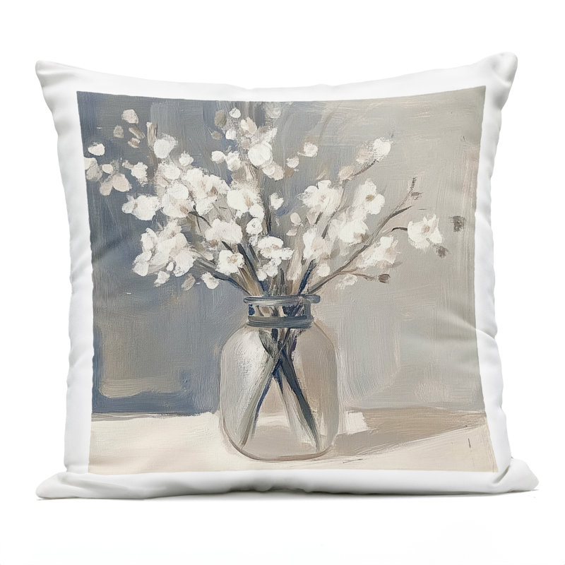 Petals In Glass Vase Outdoor Printed Pillow design by Mona Grace, Beige Flowers