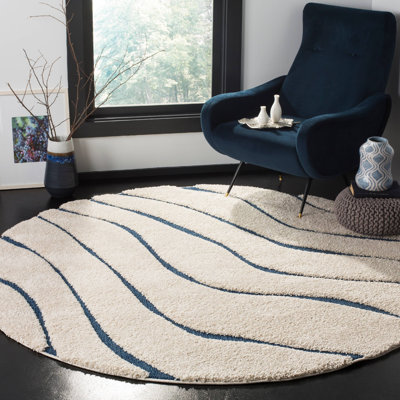Ashal Shag Cream/Blue Area Rug