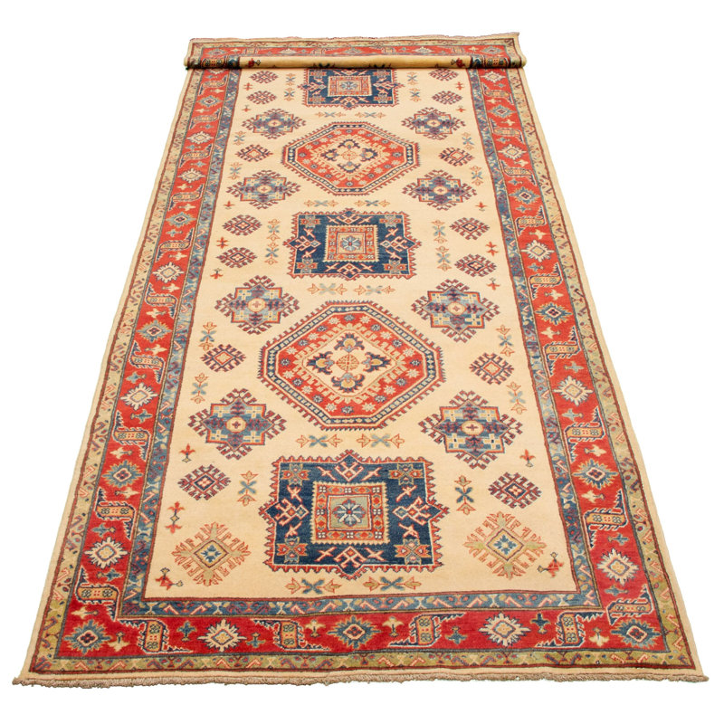 Tapis de couloir en laine noué à la main de conception unique 5 pi x 17 pi 1 po Deventer Tapis décoratif de couleur crème/rouge