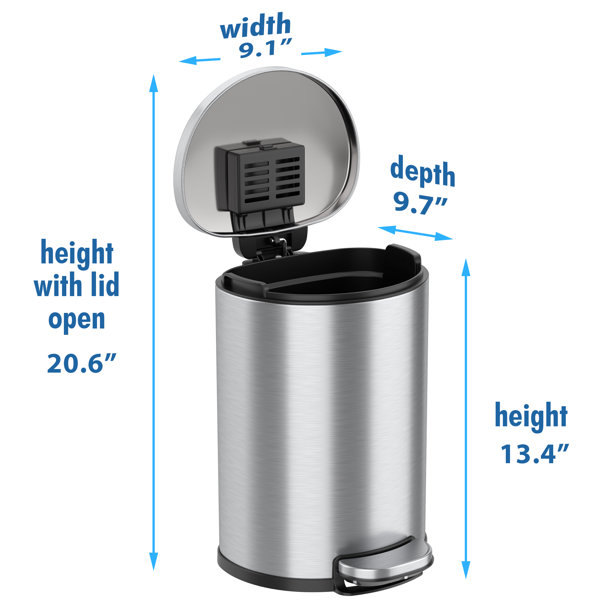 5 Liter / 1.3 Gallon Soft-close, Smudge Resistant Trash Can With