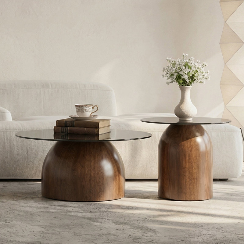 Ensemble de 2 petites tables basses, tables de salon polyvalentes pour balcon et salon, Brun