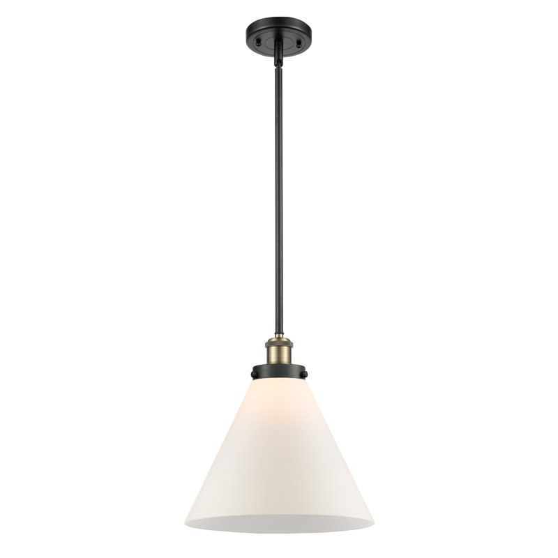 Luminaire suspendu conique à 1 lumière Gelinas, Ampoule non incluse, Laiton antique noir, Blanc mat