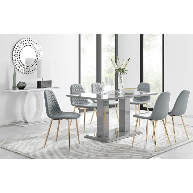 Ensemble de table de salle à manger Eubanks, gris, Éléphant gris / or