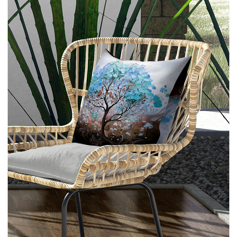 Coussin réversible Beautiful Tree Of Life, Bleu/brun, H 16 po x l 16 po