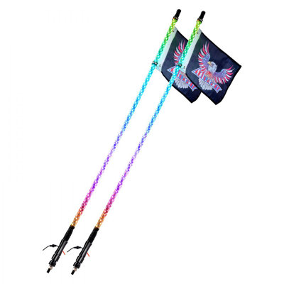 4 FT Whip Light, APP & RF Remote Control Led Whip Light, Waterproof 360° Spiral RGB Chasing Lighted Whips with 4 Flags, for UTVs, ATVs, Motorcycles, RZR, Can-am, Trucks, Off-road, Go-karts