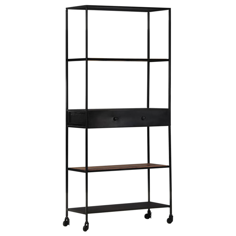 Book Cabinet Rough Mango Wood & Iron, 180cm H x 80cm W x 35cm D