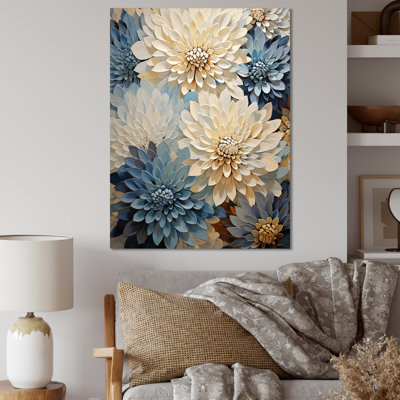 Minimalisme «Blooming Mums» en beige et bleu pâle III sur toile