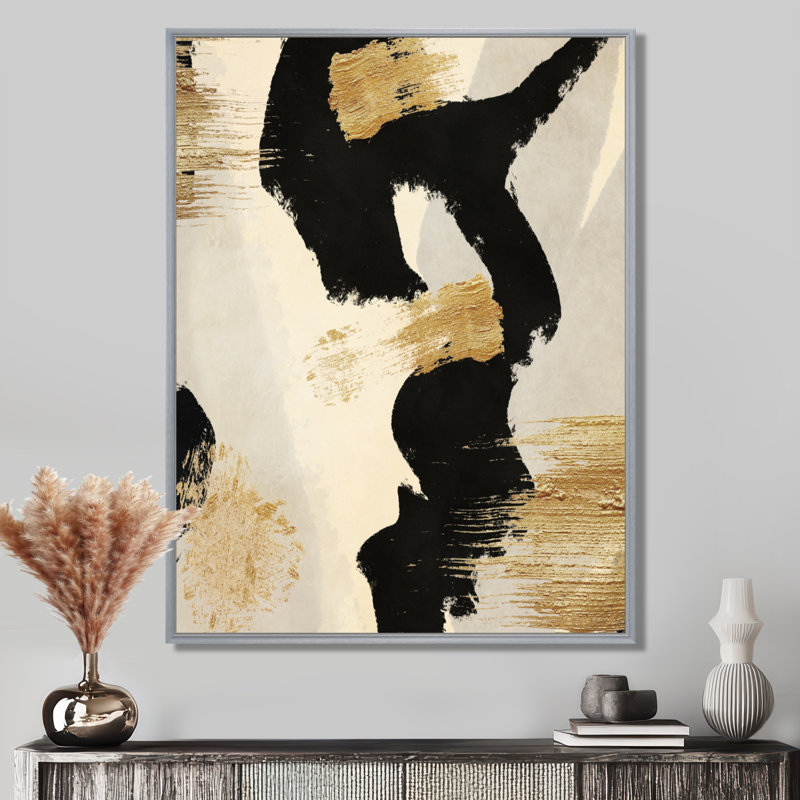 Abstrait Glam Collage, peinture sur toile - Collage II, H 44 po x l 34 po, Cadre flottant, Argent argent