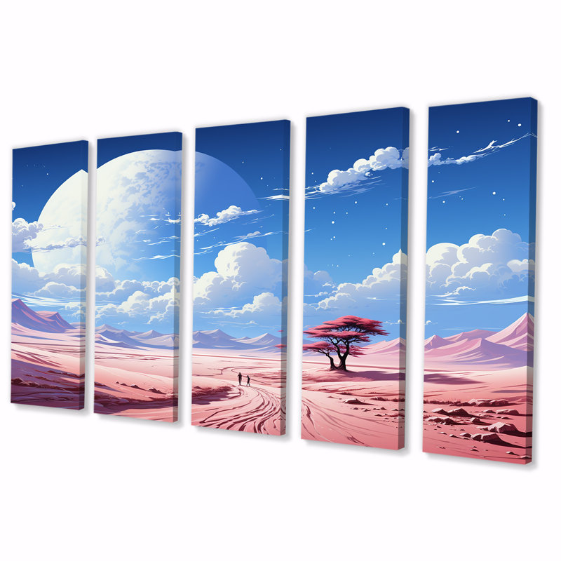 Désert du crépuscule dans le désert III - Ensemble de décorations murales 5 pièces, H 28 po x l 60 po