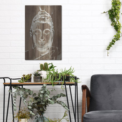 Buddha On Wood 2' by Annie Warren Metal Wall Art