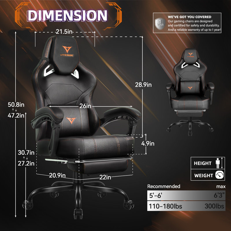 Inbox Zero Gaming Chair For Adults, Black/Orange