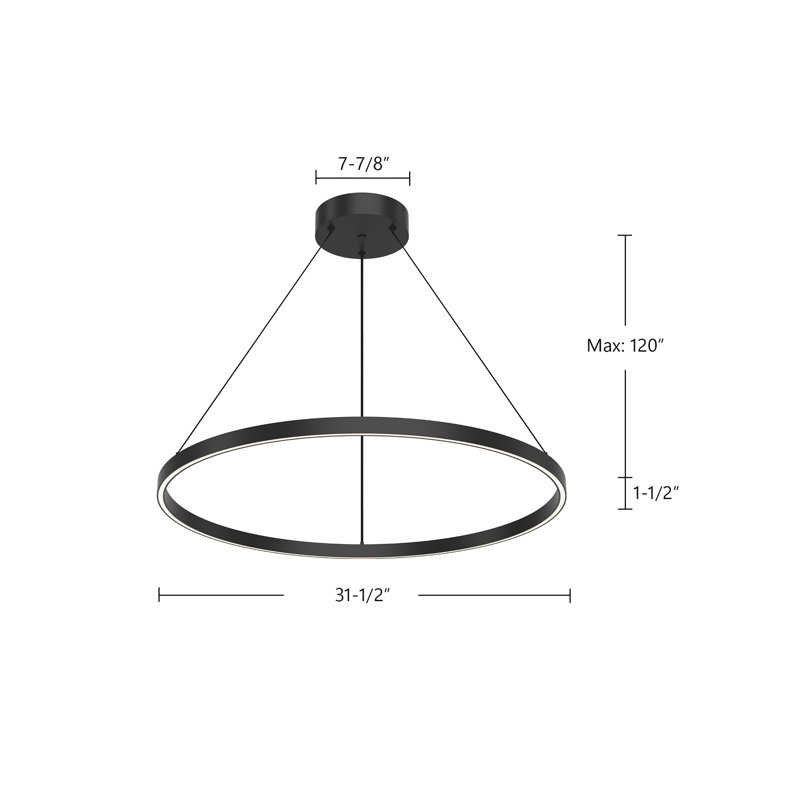 Luminaire suspendu 1 lumière Cerchio, Or brossé, H 1,5 po x l 31,5 po x P 31,5 po