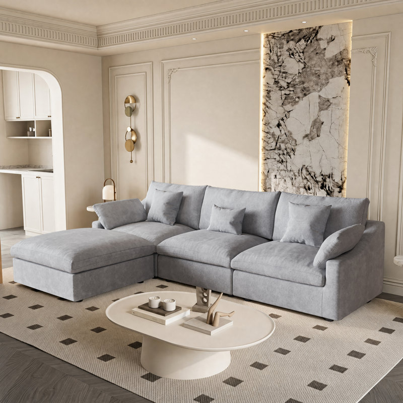 Canapé modulaire rembourré avec repose-pieds, H 29,53 po x l 119,29 po x P 77,95 po, Gris