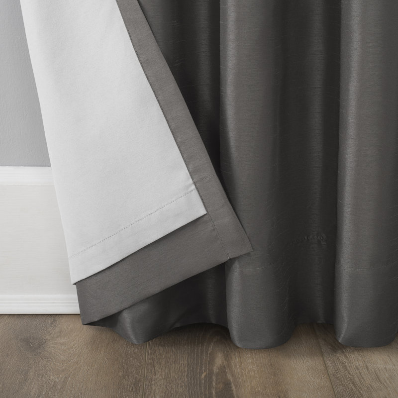 Faux Dupioni Silk Thermal Extreme 100% Blackout Back Tab Curtain Panel, 50" W x 84" L, Gray