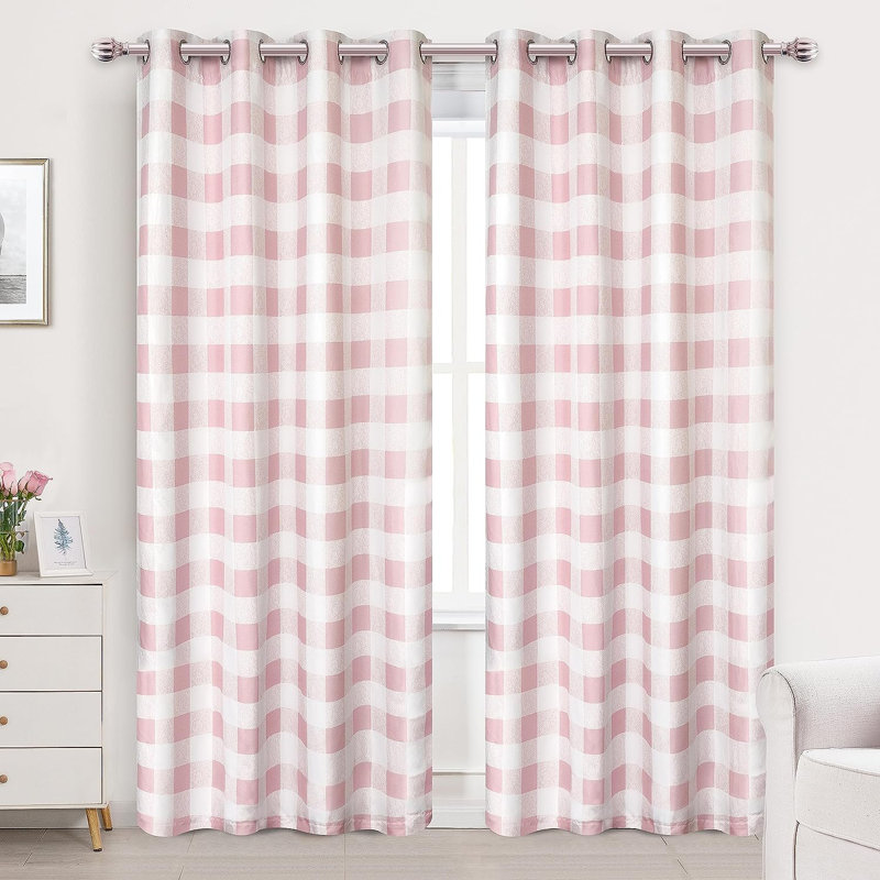 Burtonsville Buffalo Plaid Curtains 2 Panels Grommet Curtain Blackout Thermal Insulated Window Drapes, 52" W x 84" L, Pink