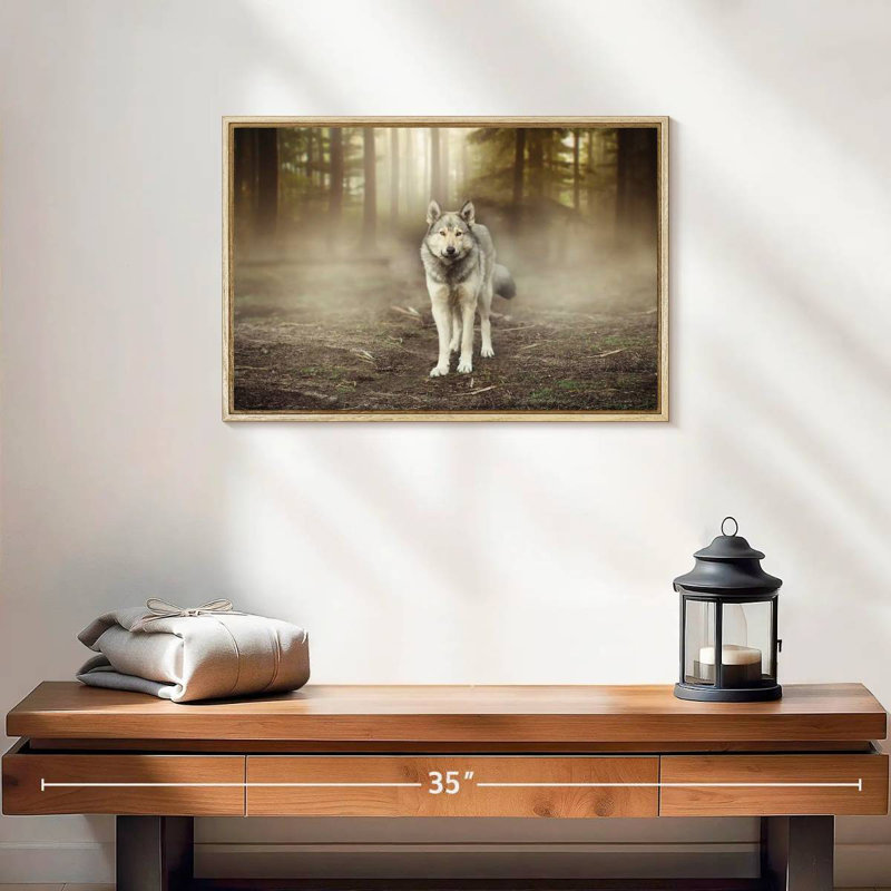 Bold Wolf, 19" X 13", Floating Frame Natural Wood