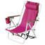 Chaise de plage pliante, chaise de camping pliable à 4 positions avec porte-gobelet et accoudoirs en bois, rose