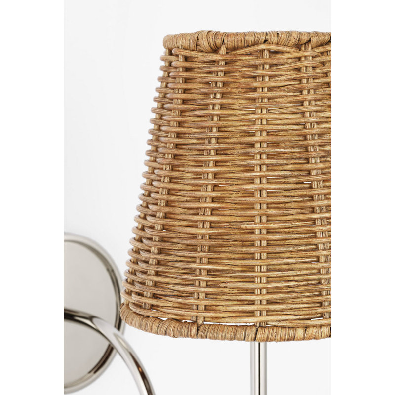 Lyndsie Small Cordless Sconce with Natural Wicker Shade, Polished Nickel