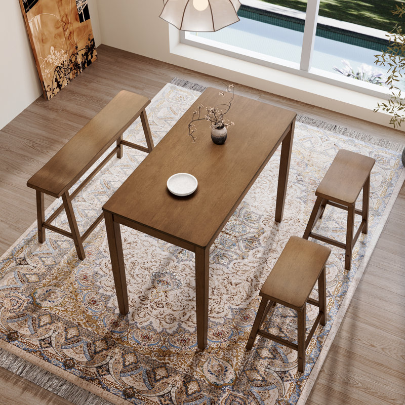Ensemble de table de salle à manger à hauteur de comptoir pour 4 personnes, ensemble de salle à manger en bois massif compact