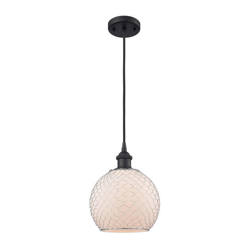 Luminaire sphère suspendu 1 lumières simple Egger, H 13 po x l 10 po x P 10 po, Blanc / Nickel, Blanc et chrome poli