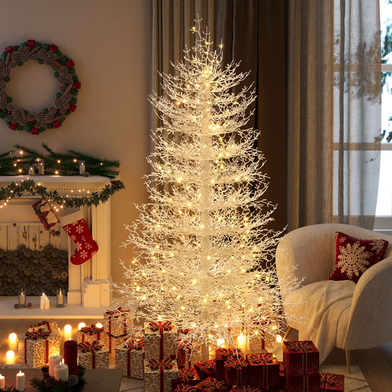 Arbre de Noël artificiel illuminé 6 pi avec 623 pointes enneigées et 420 lumières DEL blanc chaud pour déco des Fêtes