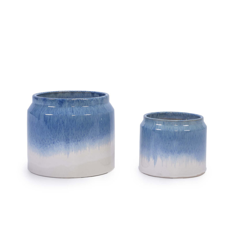 High-quality ceramic flower pots, White/Blue