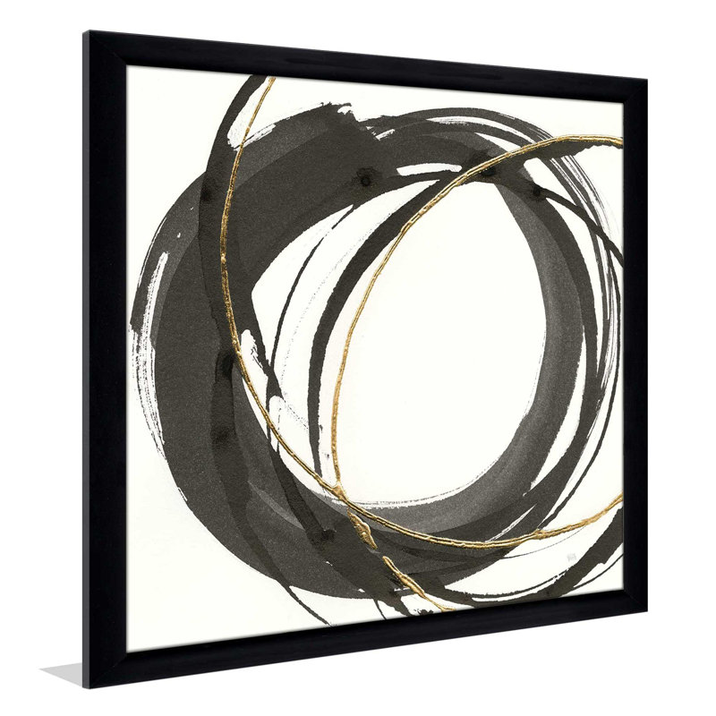 «Gilded Enso I», reproduction de peinture acrylique, H 21,5 po x l 21,5 po x P 0,75 po, Cadre noir