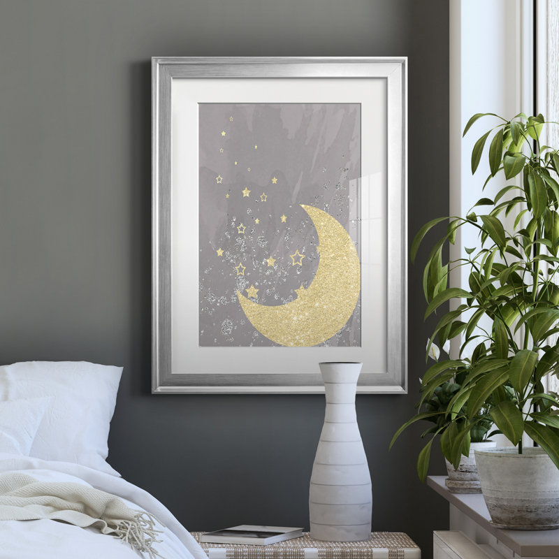 Nuit scintillante - Tableau sous verre acrylique avec passe-partout, grand format, pour salon, Papier avec cadre argenté