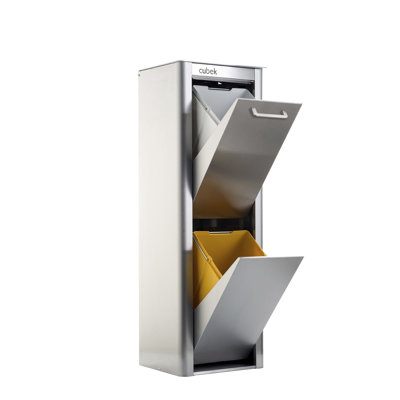 10 Gallon Modern Trash Can with Recycling Bin Combo Dual Compartment Indoor Composting Bin - Silver