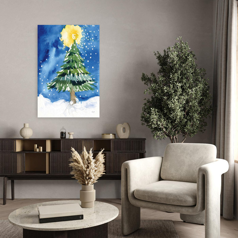 Art mural paysage de Noël abstrait pin contemporain, H 36 po x l 24 po