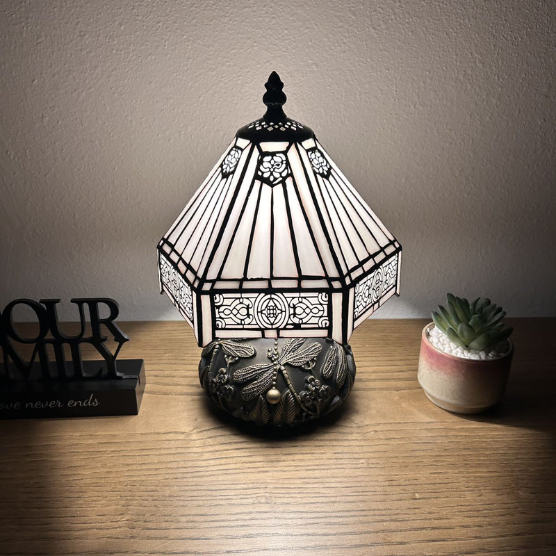 Standwood Tiffany Mini Table Lamp White Hexagon Stained Glass Included LED Bulb 12"H*8"W*8"D