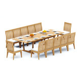 8 Seats 9 Pcs Grade-A Teak Wood Dining Set: 94" Double Extension Mas Rectangle Trestle Leg Table And 8 Caranas Armless Chairs #11Ca2100