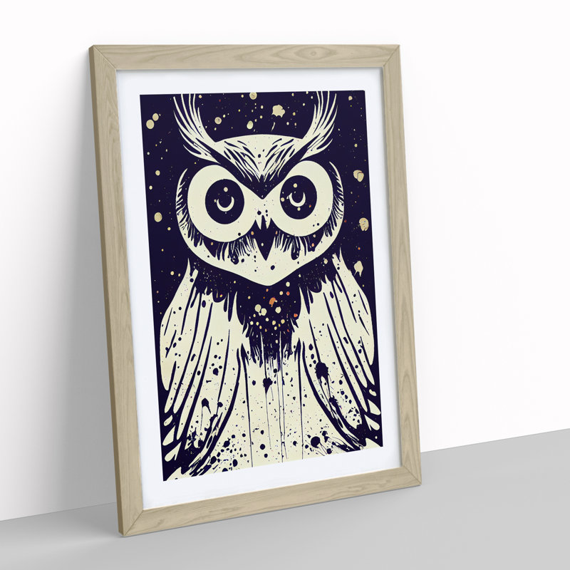 Graffiti Owl - Single Picture Frame Print, 46cm H x 34cm W x 2cm D, Oak