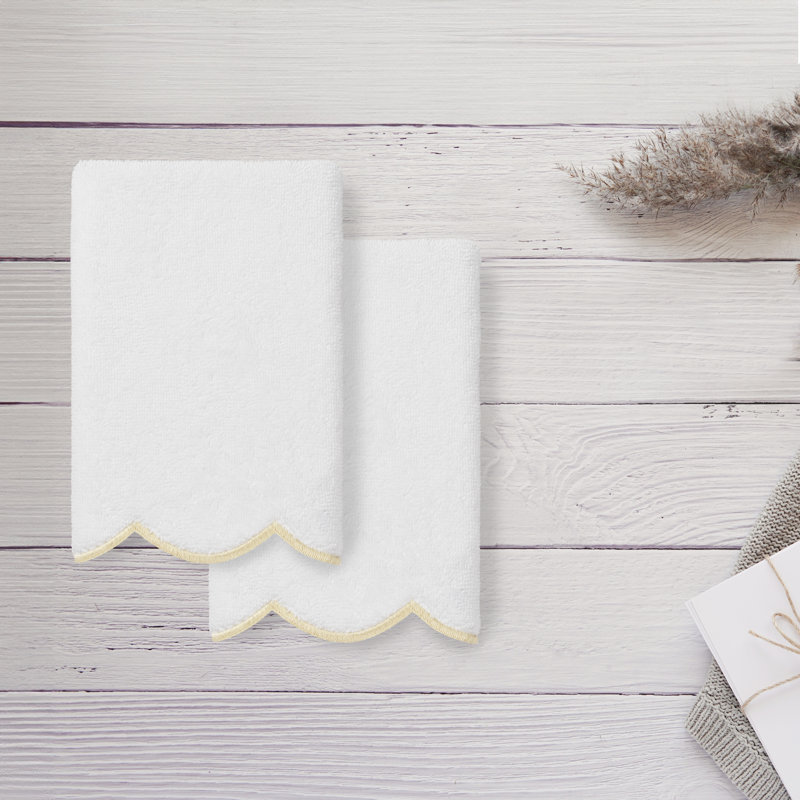  Ensemble de serviettes 100% coton turc ADORNIA, Blanc / beige, Ensemble de 2 serviettes à doigts