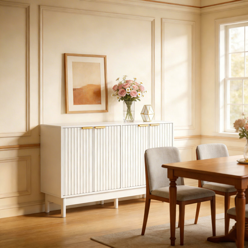 Buffet avec portes et tablettes réglables, Blanc