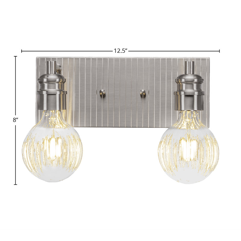 Haecker 2 Light Bath Bar Shown In Brushed Nickel Finish With 4 Watt LED Bulbs