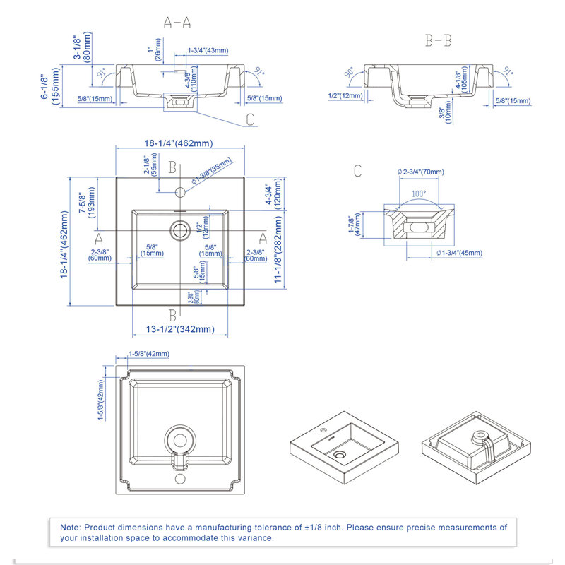 Dowell 18" Drop-In Bathroom Sink with Overflow