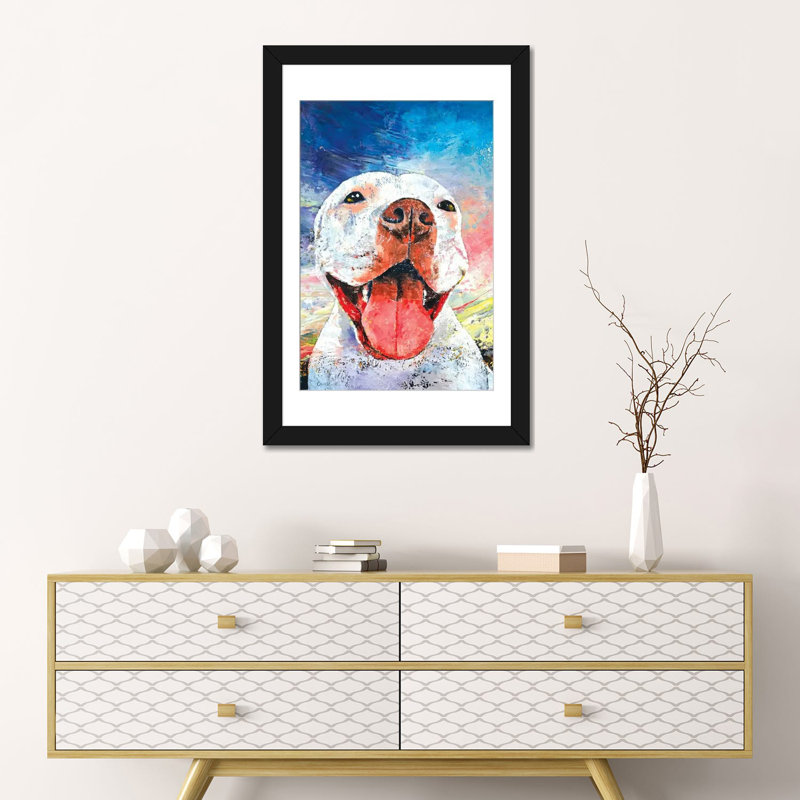 « pitbull », reproduction d’art sur toile, H 24 po x l 16 po x P 1 po, Papier d'art encadré noir, Blanc