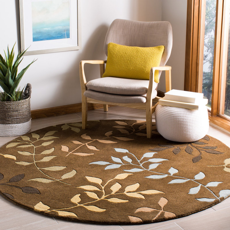 Tapis brun en laine touffeté à la main Chanler, Rond 6 pi