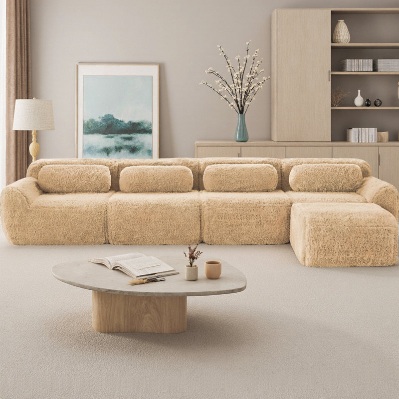 Canapé modulaire en L doux et moelleux en tissu moelleux modulaire avec éponge haute densité 32D, connexion par le bas et la boucle antidérapante, aucun canapé 4 places requis