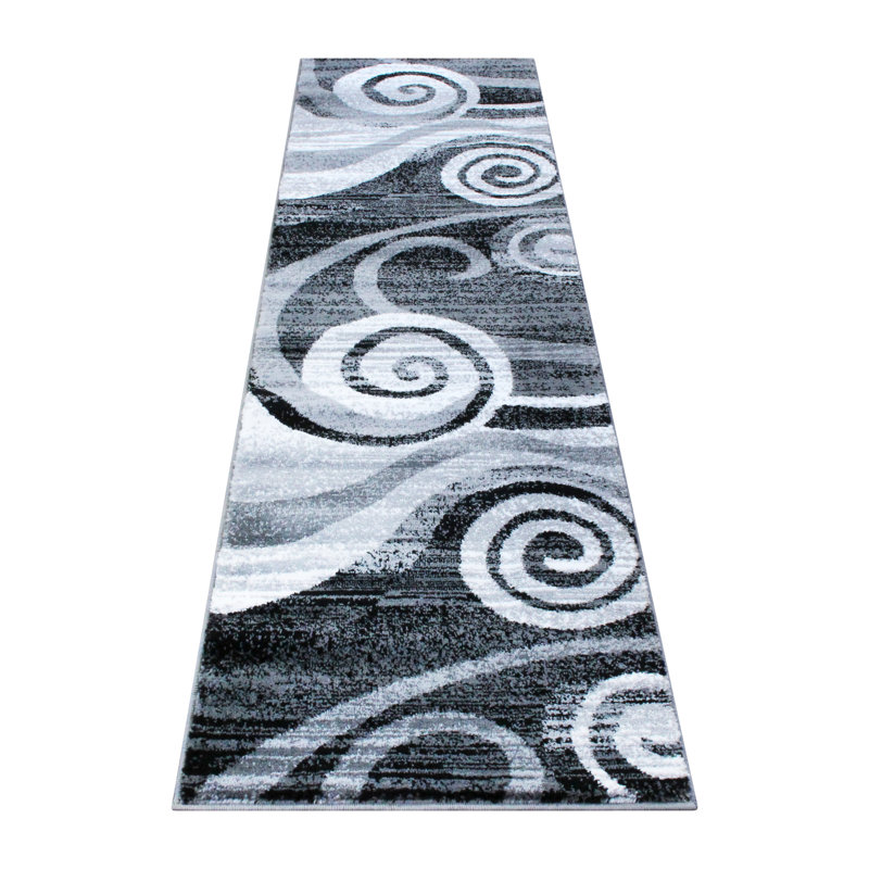 Tapis à motif de tourbillon moderne Aliodja, Tapis de couloir 2 pi x 7 pi 3 po