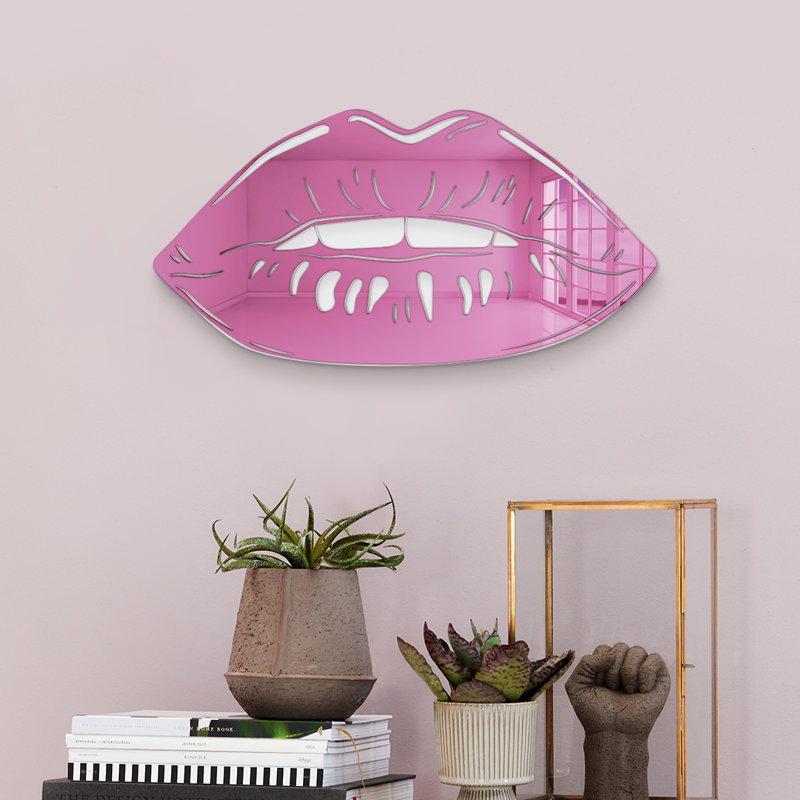 Décoration murale silhouette de lèvres, H 14 po x l 26 po x P 1 po, Miroirs roses