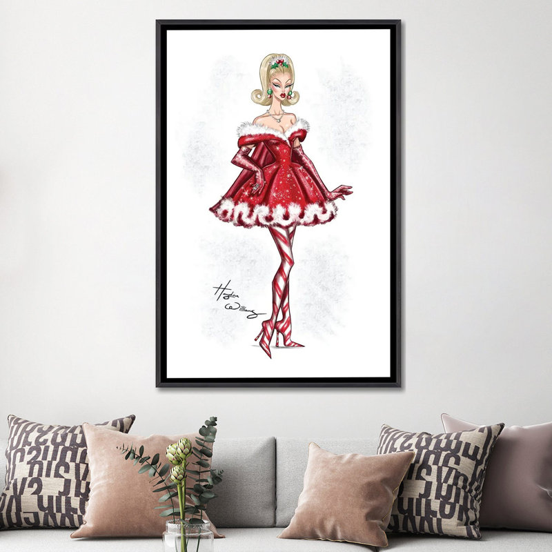 Petite robe de père Noël, H 60 po x l 40 po, Impression sur toile flottante sans passe-partout, Noir patiné