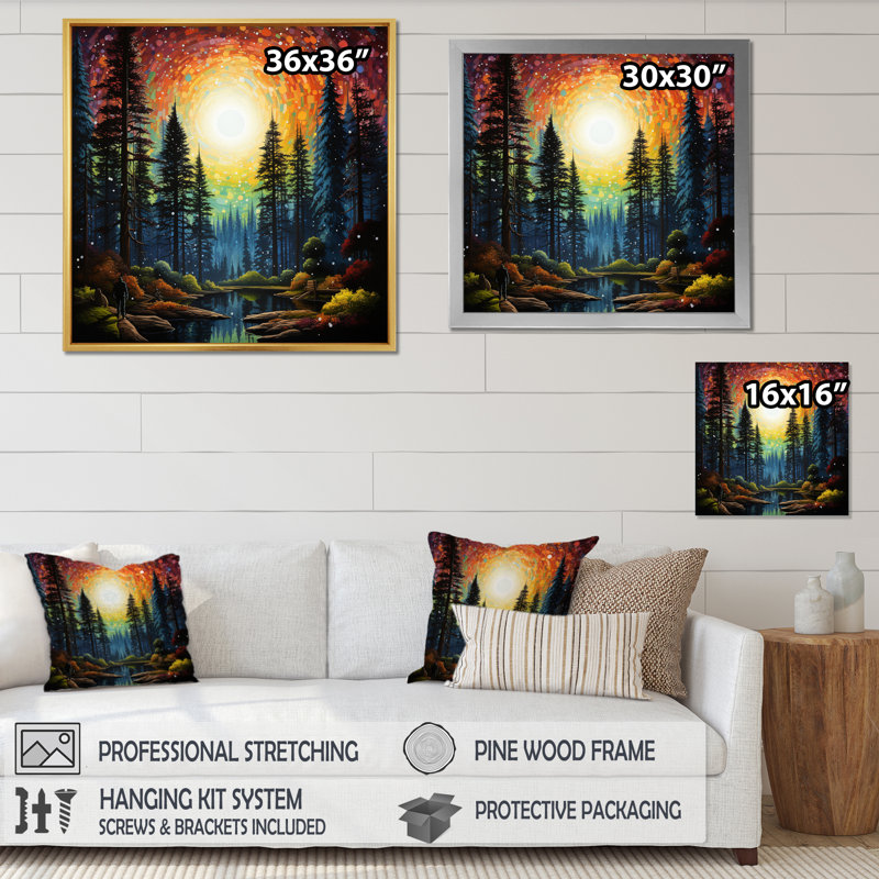 Yellow Forest Eternal Watchers Pointillism - Landscapes Canvas Wall Art, H 16 po x l 16 po, Toile tendue