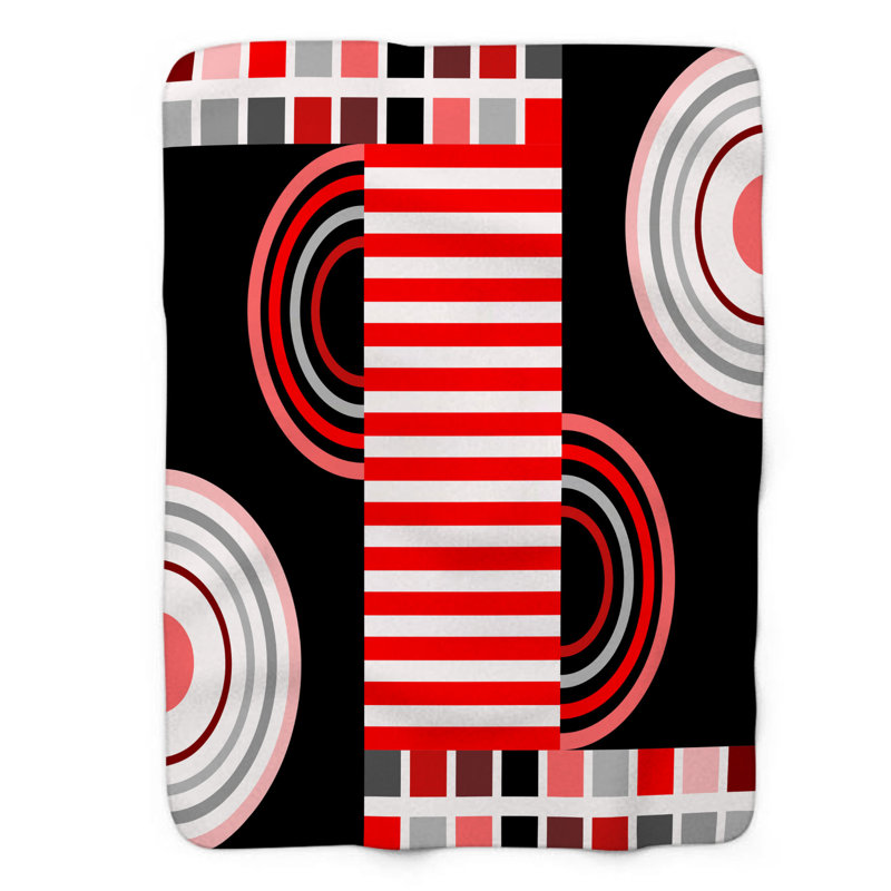 Motif Groovy - 1 pièce Sherpa Premium, Lit simple, Noir / rouge / rose abstrait / formes géométriqu