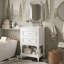 Meuble-lavabo de style rétro 20 po avec comptoir en céramique, meuble-lavabo simple avec 1 tiroir rabattable, 1 tiroir en forme de U et tablette de rangement ouverte, pieds en bois massif sculpté (disponible en noir, blanc et abricot)-129521237