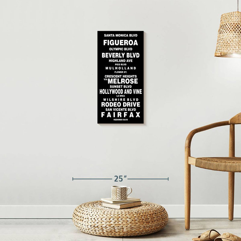 «Travel And Adventure Quotes Los Angeles Bus Roll On», reproduction sur toile, H 24 po x l 12 po x P 1,25 po